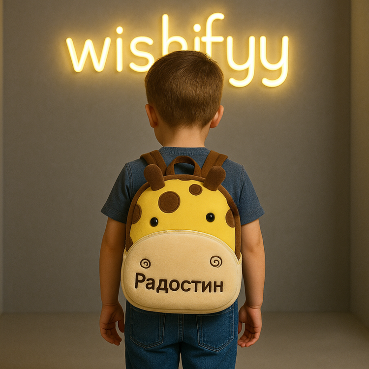 Персонализирана бродирана раничка – Плюшена раница с животински герой - Wishifyy