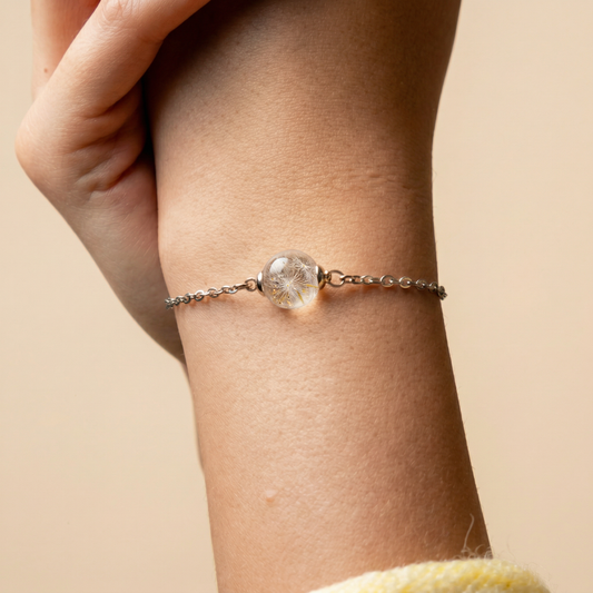 Сребърна Гривна с Истинско Цвете и Персонализация