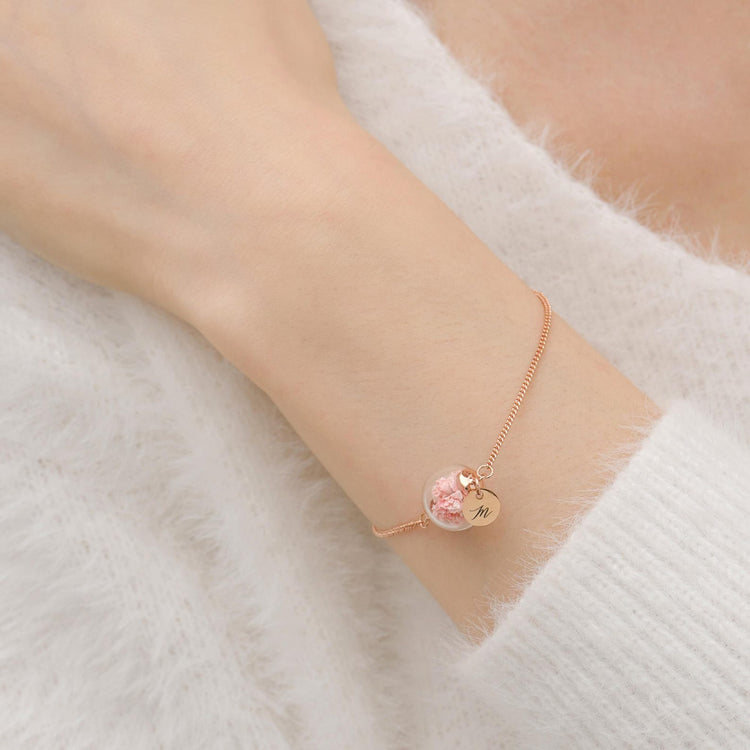 Bracelet with Real Flower and Personalized Pendant – Forget Me Not