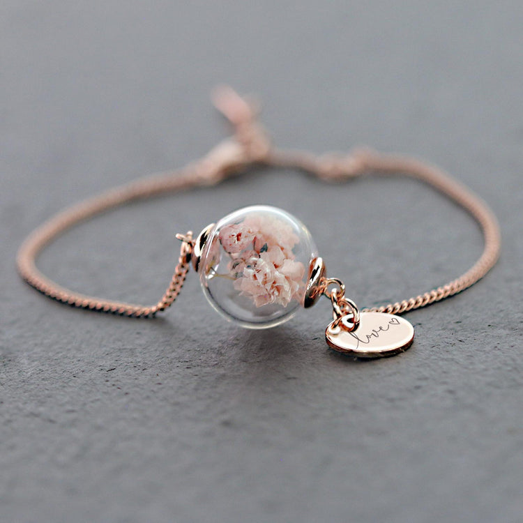 Bracelet with Real Flower and Personalized Pendant – Forget Me Not