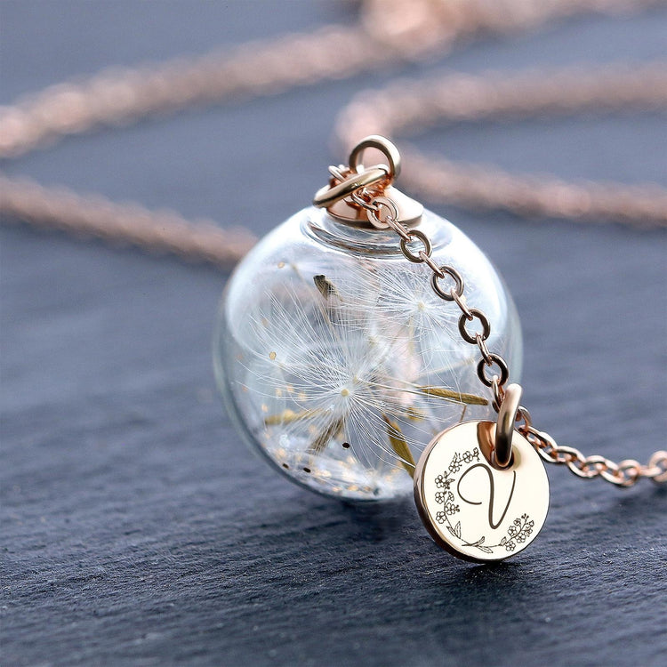 Wishifyy Necklace with Real Dandelions and Personalized Engraving