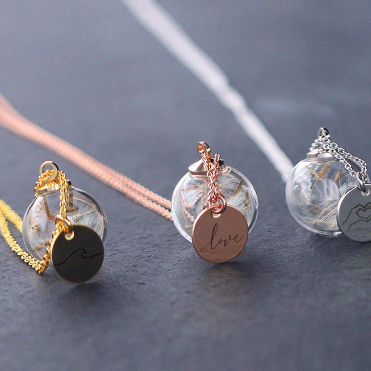 Wishifyy Necklace with Real Dandelions and Personalized Engraving