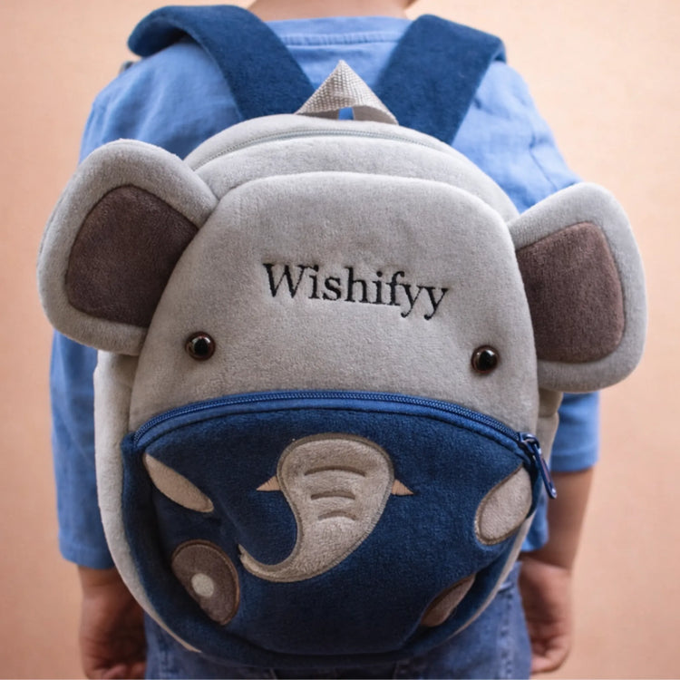 Детска Раница Слонче с Име – Бродирана Персонално, Мека и Удобна - Wishifyy