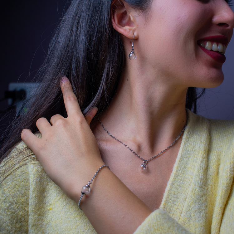 Сребърно Колие „Направи Желание“ – Истински Глухарчета + Гравирана Плочка | Wishifyy