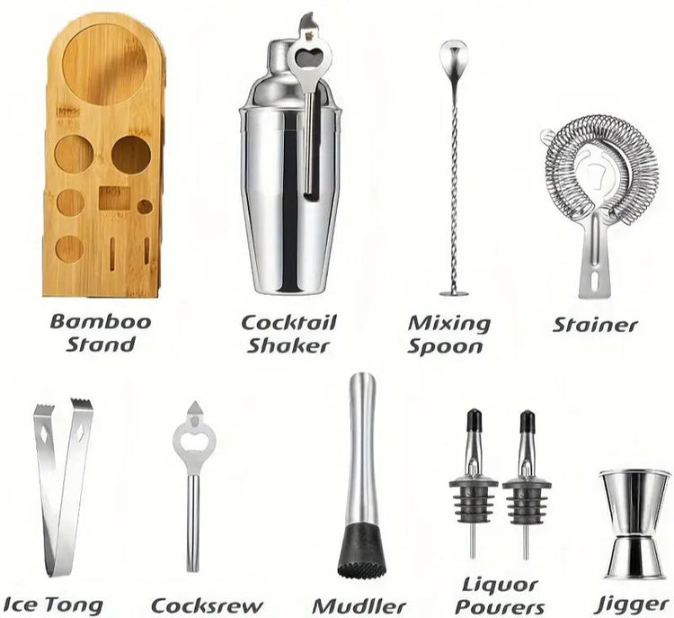 Комплект бар инструменти – 10 части с бамбукова стойка