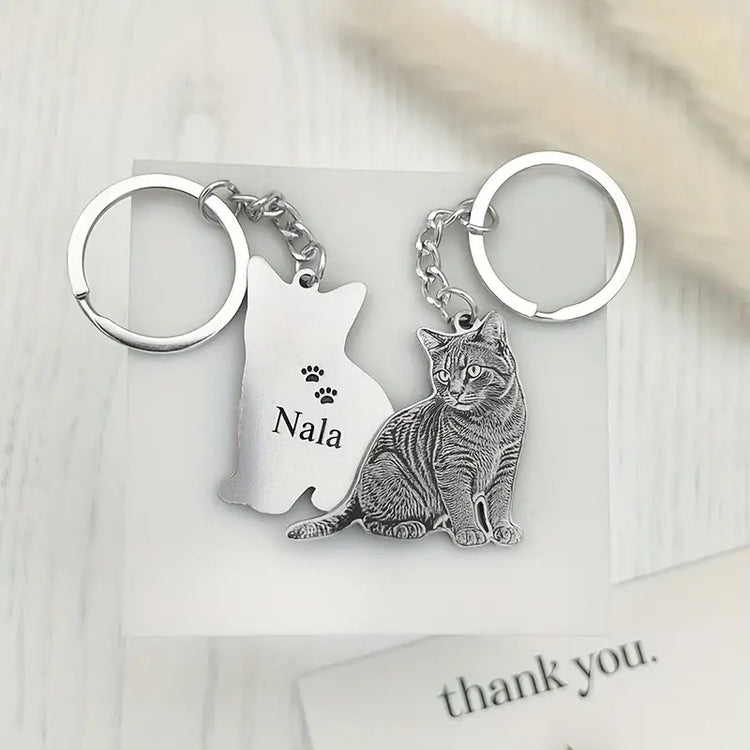 Engraved keychain with a pet portrait