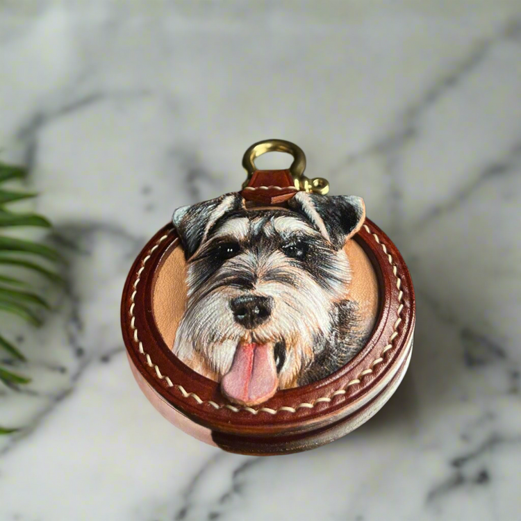 Premium leather mascot with a hand-drawn image of a pet