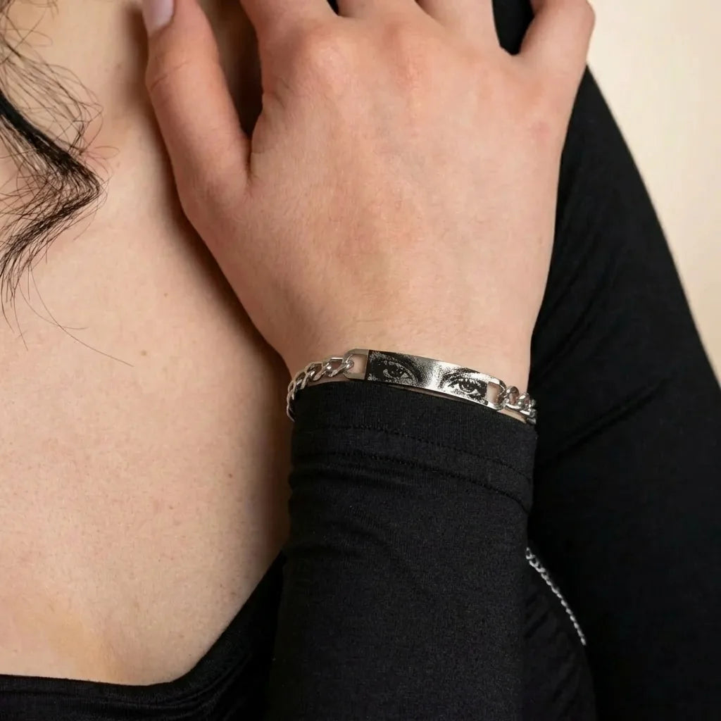 Гривна с гравирани очи по избор – Регулируема – снимка 2