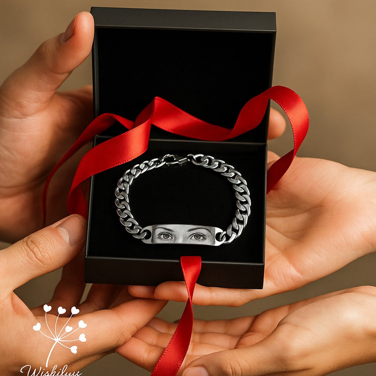 Bracelet with engraved eyes of your choice – Adjustable, stainless steel