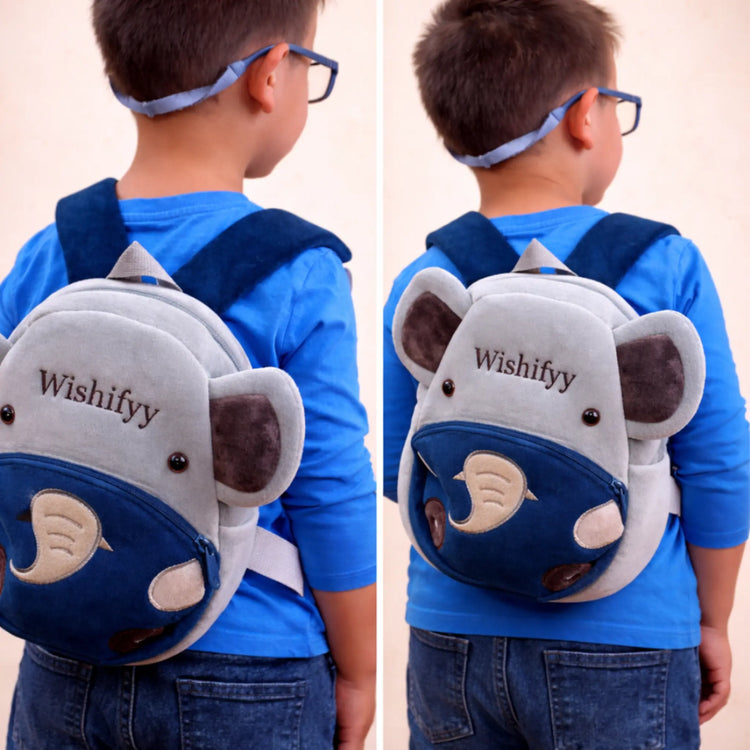 Детска Раница Слонче с Име – Бродирана Персонално, Мека и Удобна - Wishifyy