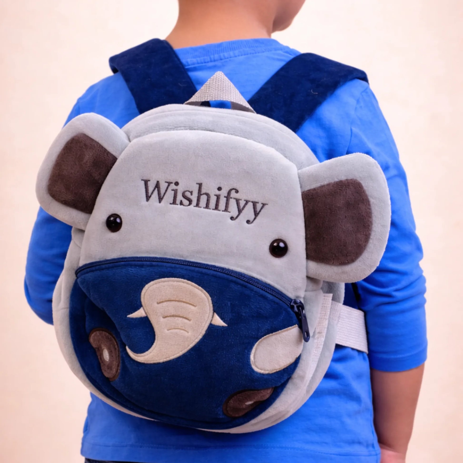 Детска Раница Слонче с Име – Бродирана Персонално, Мека и Удобна - Wishifyy