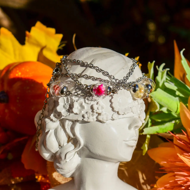 Сребърна Гривна с Истинско Цвете и Персонализиран Медальон - Wishifyy